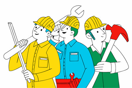 Engineer men group with helmet secure illustration art on white backgroundのイラスト素材