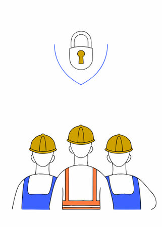Engineer men group with helmet secure illustration art on white background