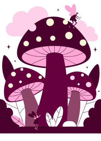 Fungus plant in scene fairytale illustration art on white backgroundのイラスト素材