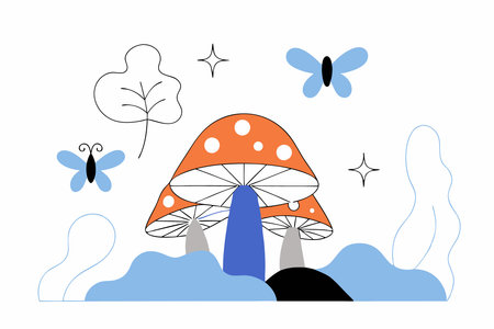 Fungus plant in scene fairytale illustration art on white backgroundのイラスト素材