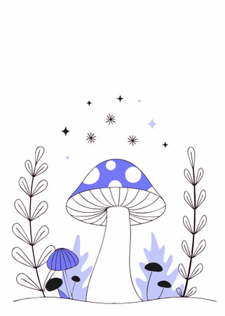 Fungus plant in scene fairytale illustration art on white backgroundのイラスト素材