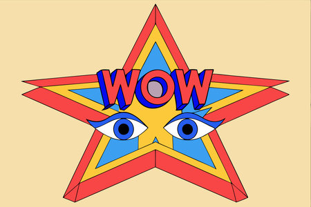 Pop art star with wow message illustration art on white backgroundのイラスト素材