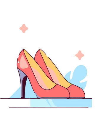 Red shiny heels shoes illustration art on white backgroundのイラスト素材