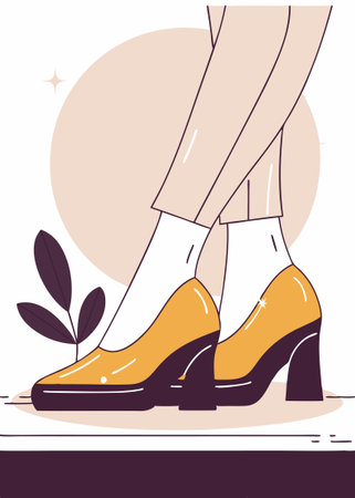 Red shiny heels shoes illustration art on white backgroundのイラスト素材