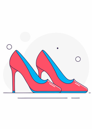 Red shiny heels shoes illustration art on white backgroundのイラスト素材