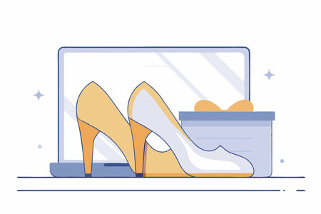 Red shiny heels shoes illustration art on white backgroundのイラスト素材