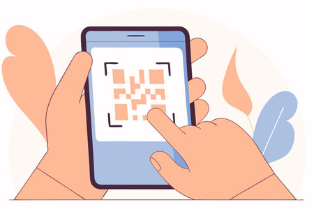 Scan QR code with smartphone illustration art on white backgroundのイラスト素材