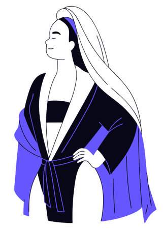 Sketch of glamour woman in towel and bathrobe illustration art on white backgroundのイラスト素材