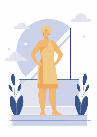 Sketch of glamour woman in towel and bathrobe illustration art on white backgroundのイラスト素材