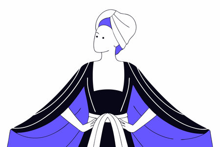 Sketch of glamour woman in towel and bathrobe illustration art on white backgroundのイラスト素材