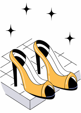 Red shiny heels shoes illustration art on white backgroundのイラスト素材