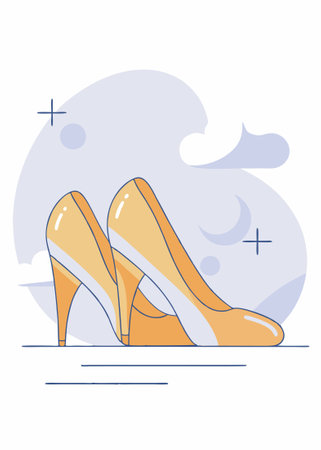 Red shiny heels shoes illustration art on white backgroundのイラスト素材