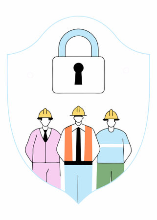 Engineer men group with helmet secure illustration art on white background