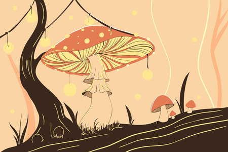 Fungus plant in scene fairytale illustration art on white backgroundのイラスト素材