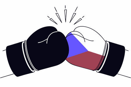 Flag of Czechia on boxing glove Confrontation between countries with competitive power illustration art on white backgroundのイラスト素材