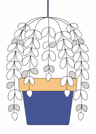 Pearl of Strings houseplant in hanging flower pot illustration art on white backgroundのイラスト素材
