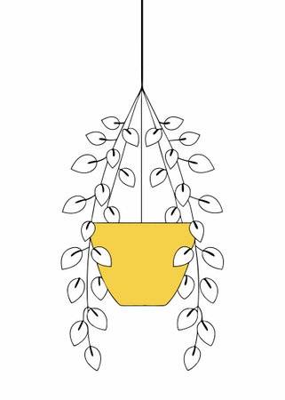 Pearl of Strings houseplant in hanging flower pot illustration art on white backgroundのイラスト素材