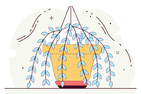 Pearl of Strings houseplant in hanging flower pot illustration art on white backgroundのイラスト素材