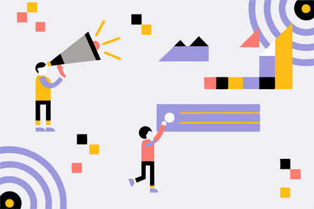 Tiny people, marketing manager with megaphone and push advertising. Push advertising, traditional marketing strategy, interruption marketing concept illustrationのイラスト素材