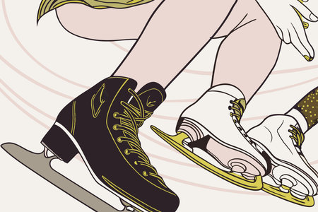White figure Skate Ice skates shoe illustration art on white backgroundのイラスト素材