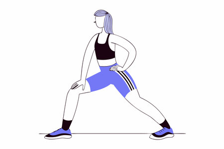 Workout clothes fashion. Trendy sportswear, sports uniform, fitness look. Female athlete, sportswoman exercising in fashionable gym apparel. illustration art on white backgroundのイラスト素材
