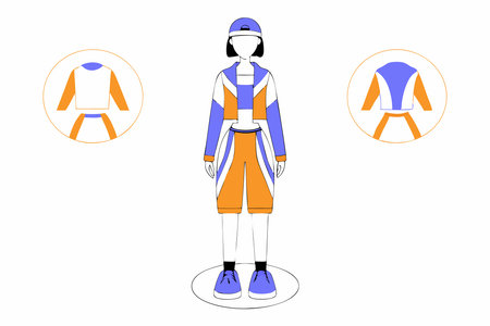 Workout clothes fashion. Trendy sportswear, sports uniform, fitness look. Female athlete, sportswoman exercising in fashionable gym apparel. illustration art on white backgroundのイラスト素材