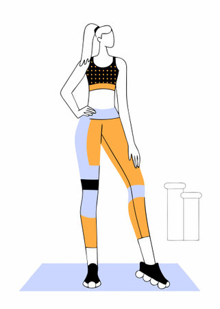 Workout clothes fashion. Trendy sportswear, sports uniform, fitness look. Female athlete, sportswoman exercising in fashionable gym apparel. illustration art on white backgroundのイラスト素材