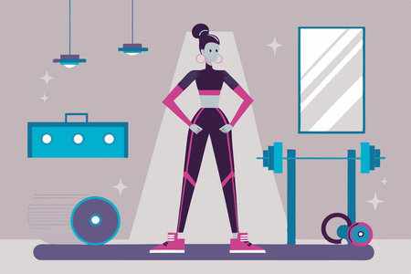 Workout clothes fashion. Trendy sportswear, sports uniform, fitness look. Female athlete, sportswoman exercising in fashionable gym apparel. illustration art on white backgroundのイラスト素材