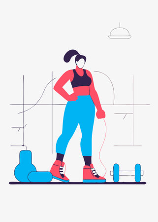 Workout clothes fashion. Trendy sportswear, sports uniform, fitness look. Female athlete, sportswoman exercising in fashionable gym apparel. illustration art on white backgroundのイラスト素材