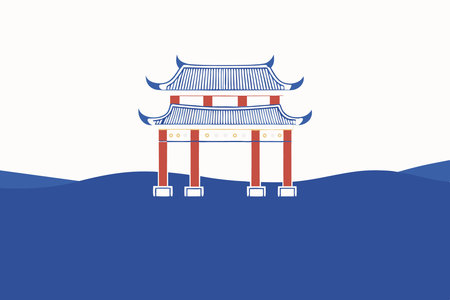 Chinese temple watercolor paint concept illustration art on white backgroundのイラスト素材