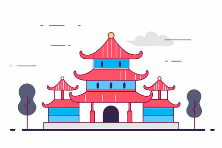 Chinese temple watercolor paint concept illustration art on white backgroundのイラスト素材