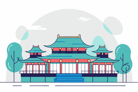 Chinese temple watercolor paint concept illustration art on white backgroundのイラスト素材