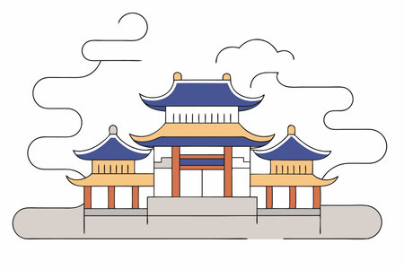 Chinese temple watercolor paint concept illustration art on white backgroundのイラスト素材