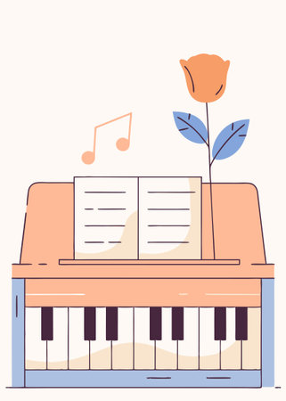 A painting of a piano with a red rose on the top  concept illustration art on white backgroundのイラスト素材