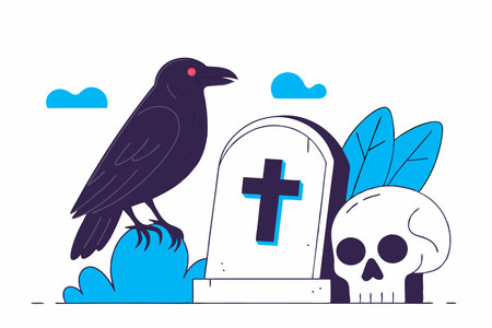 crow, death, symbolism, illustration, art, black bird, ominous, dark art, vector art, high resolution, 8k resolution, gothic, mystical, transformation, psychopomp, folklore, mythology, nature, wildlife, eerie, cawing crow, spiritual meaning, artistic expression, shadows, monochrome, silhouette, fantasy art, macabre, creative design, digital art, haunting imagery, cultural symbolism, ethereal, raven imagery, dramatic contrast, emotional depth, visual storytelling, artistic inspiration, crow artwork, death motif.のイラスト素材