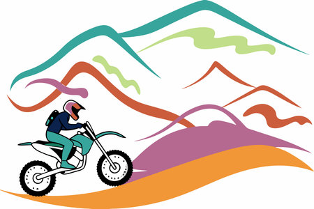 Mountain motorbike sport watercolor paint concept illustration art on white backgroundのイラスト素材