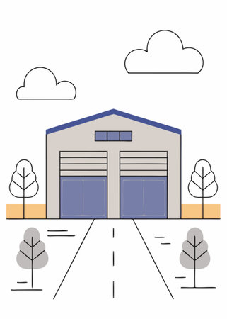 Warehouse outside concept illustration art on white backgroundのイラスト素材