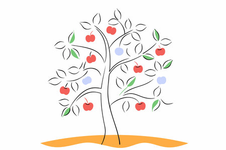 Apple tree watercolor paint concept illustration art on white backgroundのイラスト素材