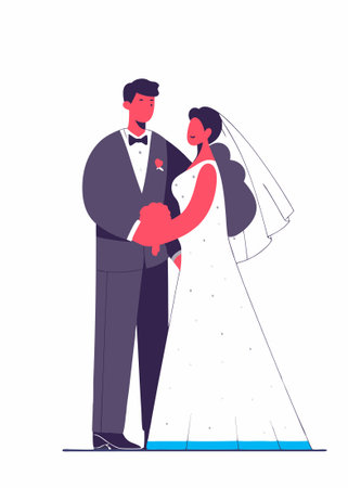 Beautiful bride and groom in wedding clothes concept illustration art on white backgroundのイラスト素材