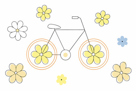 Bicycle with flowers watercolor paint concept illustration art on white backgroundのイラスト素材