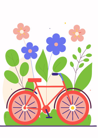 Bicycle with flowers watercolor paint concept illustration art on white backgroundのイラスト素材
