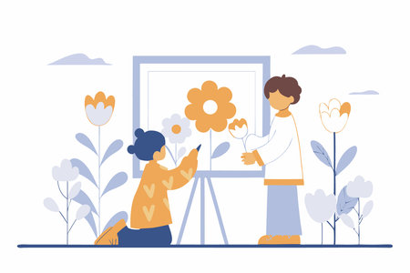Kids Love flower minimal watercolor paint concept illustration art on white backgroundのイラスト素材