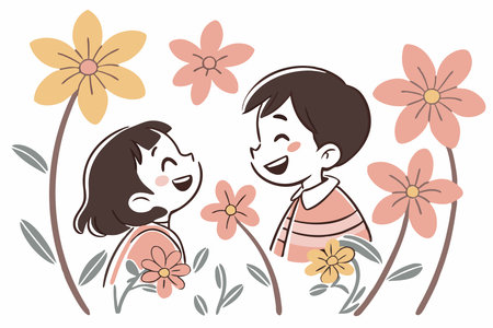 Kids Love flower minimal watercolor paint concept illustration art on white backgroundのイラスト素材
