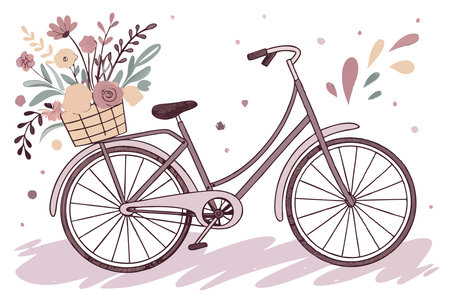 Bicycle with flowers watercolor paint concept illustration art on white backgroundのイラスト素材