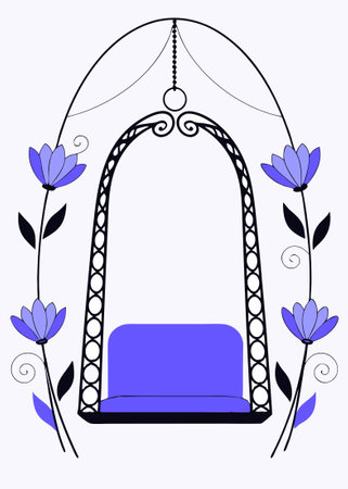 Swing chair with flowers watercolor paint concept illustration art on white backgroundのイラスト素材