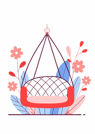 Swing chair with flowers watercolor paint concept illustration art on white backgroundのイラスト素材