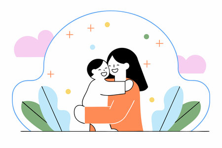 Young mother hugs her baby with love and affection illustration art on white backgroundのイラスト素材