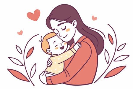 Young mother hugs her baby with love and affection illustration art on white backgroundのイラスト素材