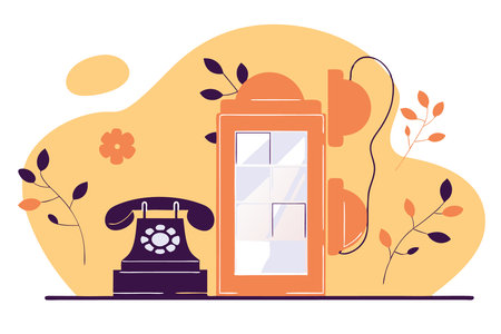 Telephone cabinet watercolor paint concept illustration art on white backgroundのイラスト素材