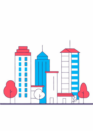 Illustration of City skyline concept on white backgroundのイラスト素材